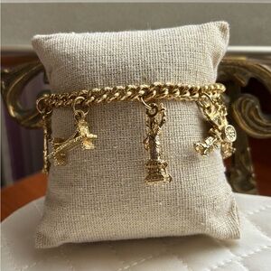 Vintage NYC Themed Charm Bracelet TWIN TOWERS Times Square Bridge Heart Park